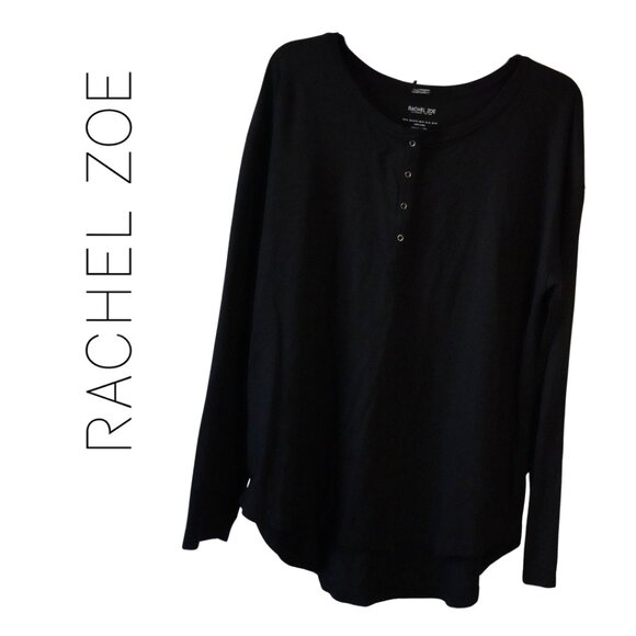 Rachel Zoe, Pima Cotton Blend ¼ Snap Front Long Sleeve Shirt, Black - Picture 1 of 6